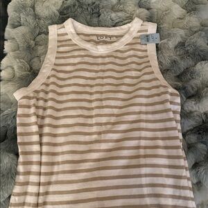 LOFT Beige and White Striped Tank Top